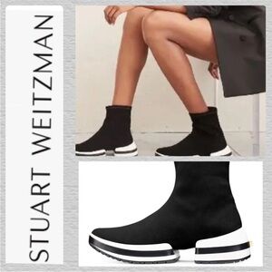 STUART WEITZMAN SW612 BOOTIE SUEDE HIGH TOP SNEAKER SUEDE BLACK SZ 8.5